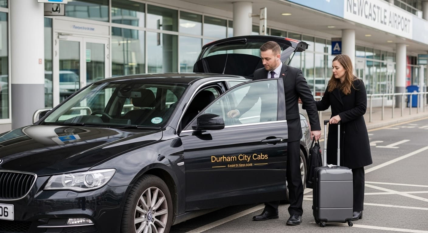 Newcastle Airport Parking Prices 2026: Skip the Hassle, Take a Cab 4 Professional taxi driver from Durham City Cabs helping passengers with luggage at Newcastle Airport